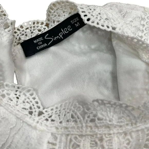 Simplee White Sleeveless Lace Blouse M - Picture 3 of 4